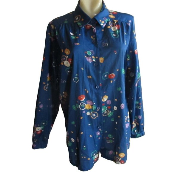 Vintage Blue Floral Button-Up Shirt James Kenrob Dalton Womens Size 16 1X XL 70s - Picture 2 of 5